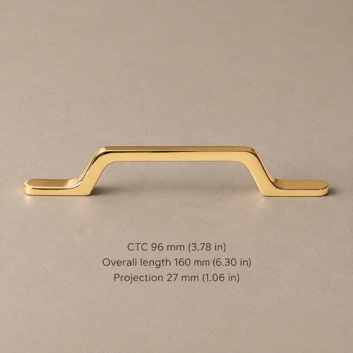Polished gold cabinet hardware dimensions in millimeters and inches