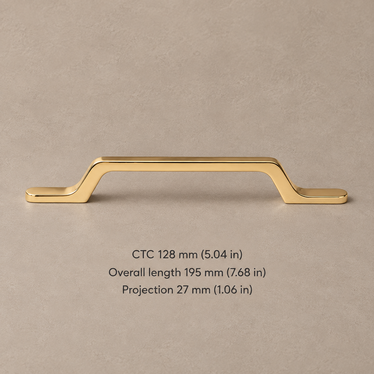 Polished gold cabinet hardware dimensions in millimeters and inches