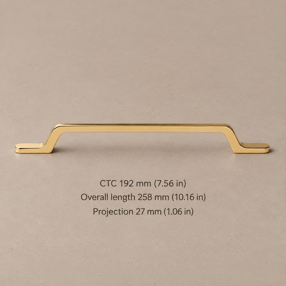 Polished gold cabinet hardware dimensions in millimeters and inches