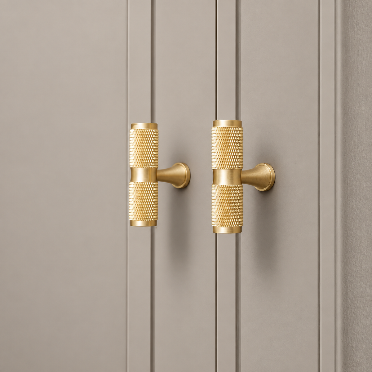 Solid Polished Brass T Bar & Knob Cabinet Pull — Knurled Classic Design — installation