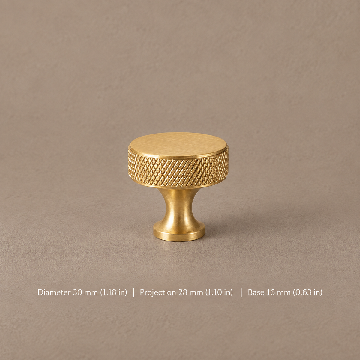 Solid Polished Brass T Bar & Knob Cabinet Pull — Knurled Classic Design — knob-30mm