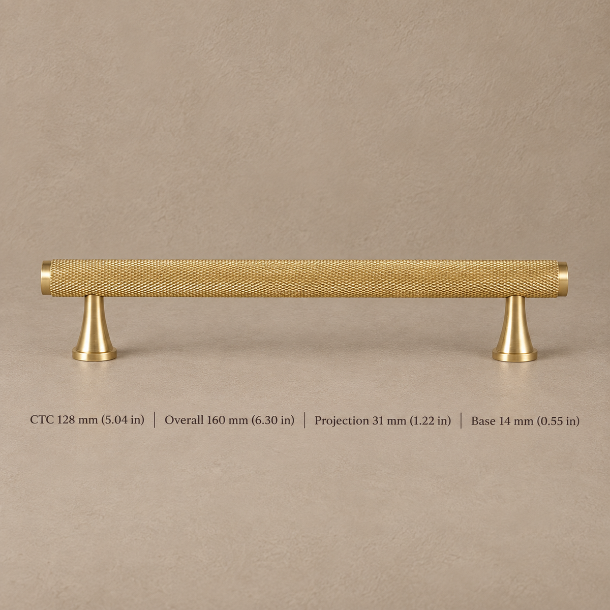 Solid Polished Brass T Bar & Knob Cabinet Pull — Knurled Classic Design — pull-128mm