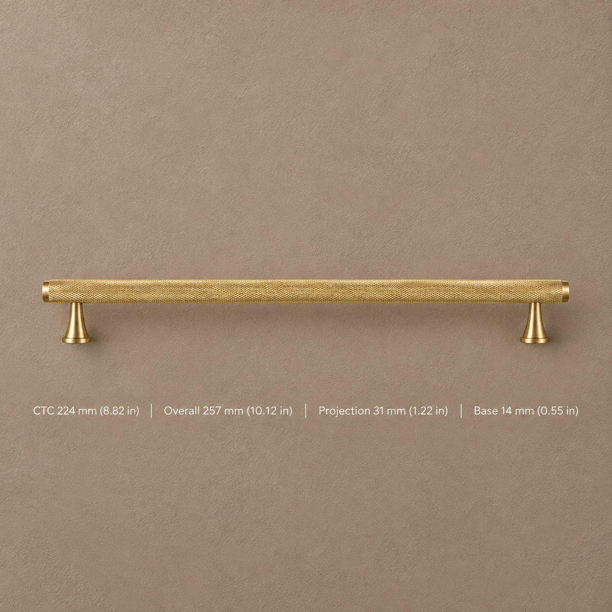 Solid Polished Brass T Bar & Knob Cabinet Pull — Knurled Classic Design — pull-224mm