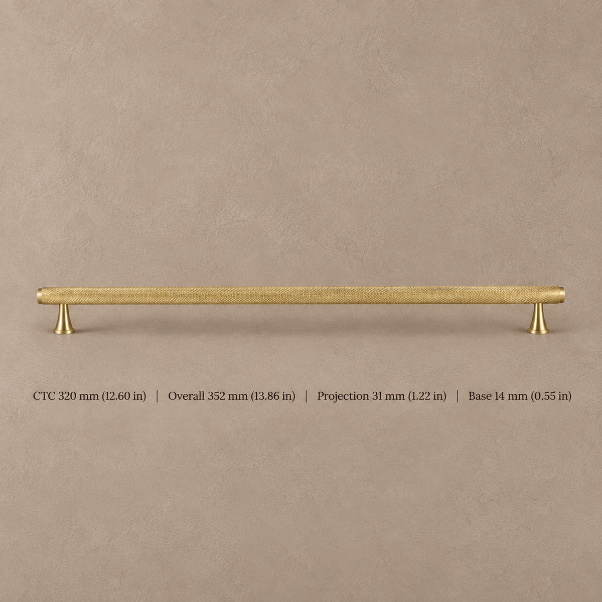 Solid Polished Brass T Bar & Knob Cabinet Pull — Knurled Classic Design — pull-320mm