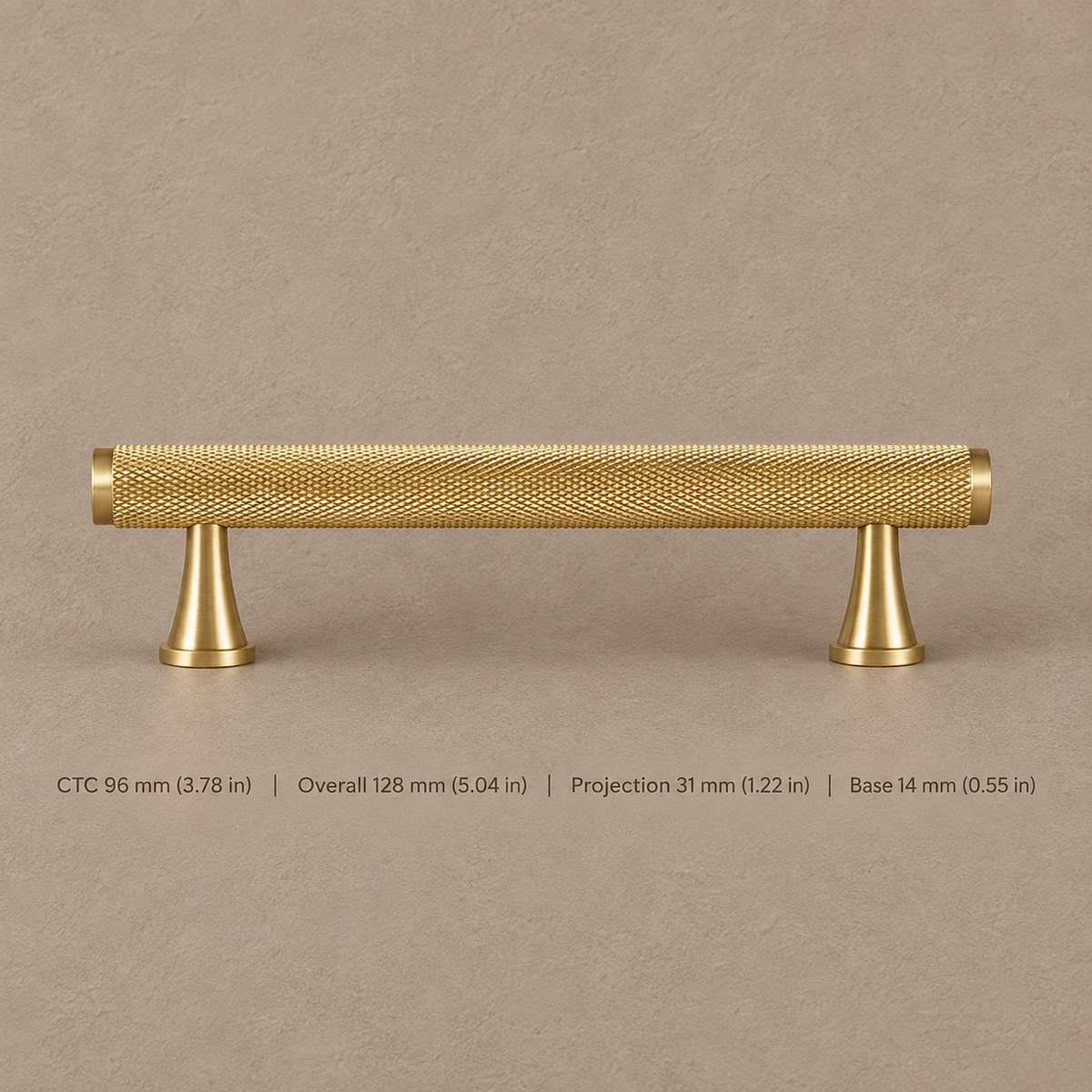 Solid Polished Brass T Bar & Knob Cabinet Pull — Knurled Classic Design — pull-96mm