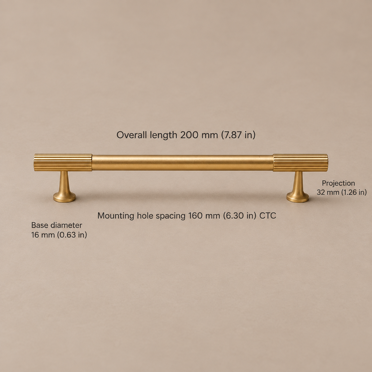 Polished Brass Linear Cabinet Pulls, T-Knob & Knobs — Solid Brass Hardware — linear-pull-160