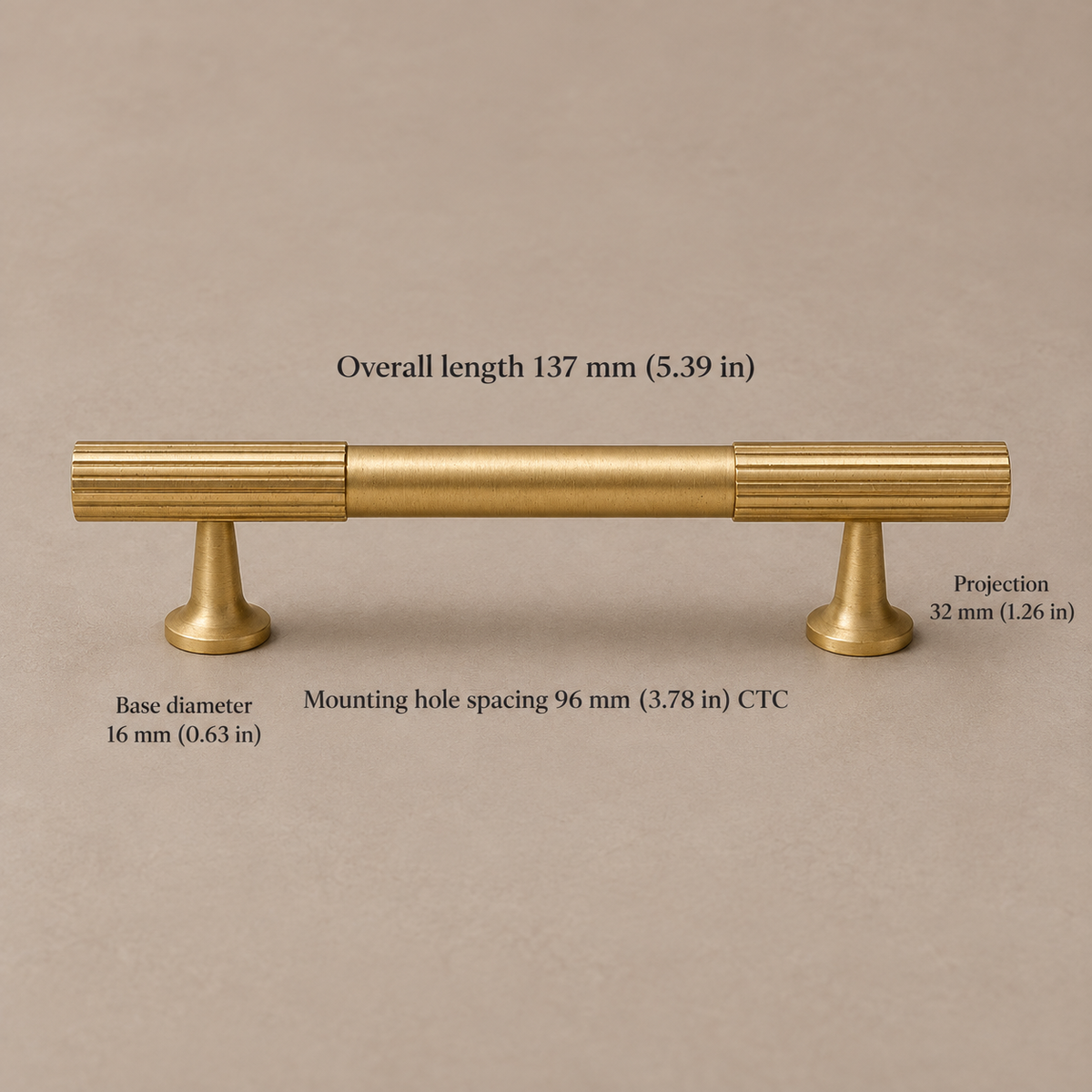 Polished Brass Linear Cabinet Pulls, T-Knob & Knobs — Solid Brass Hardware — linear-pull-96