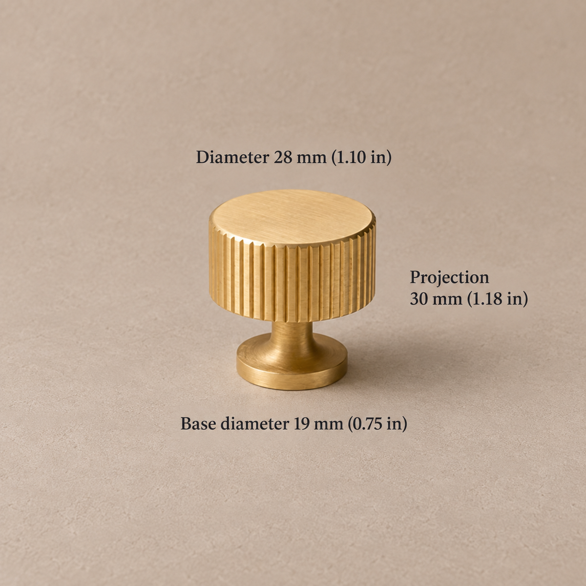 Polished Brass Linear Cabinet Pulls, T-Knob & Knobs — Solid Brass Hardware — ribbed-knob-28
