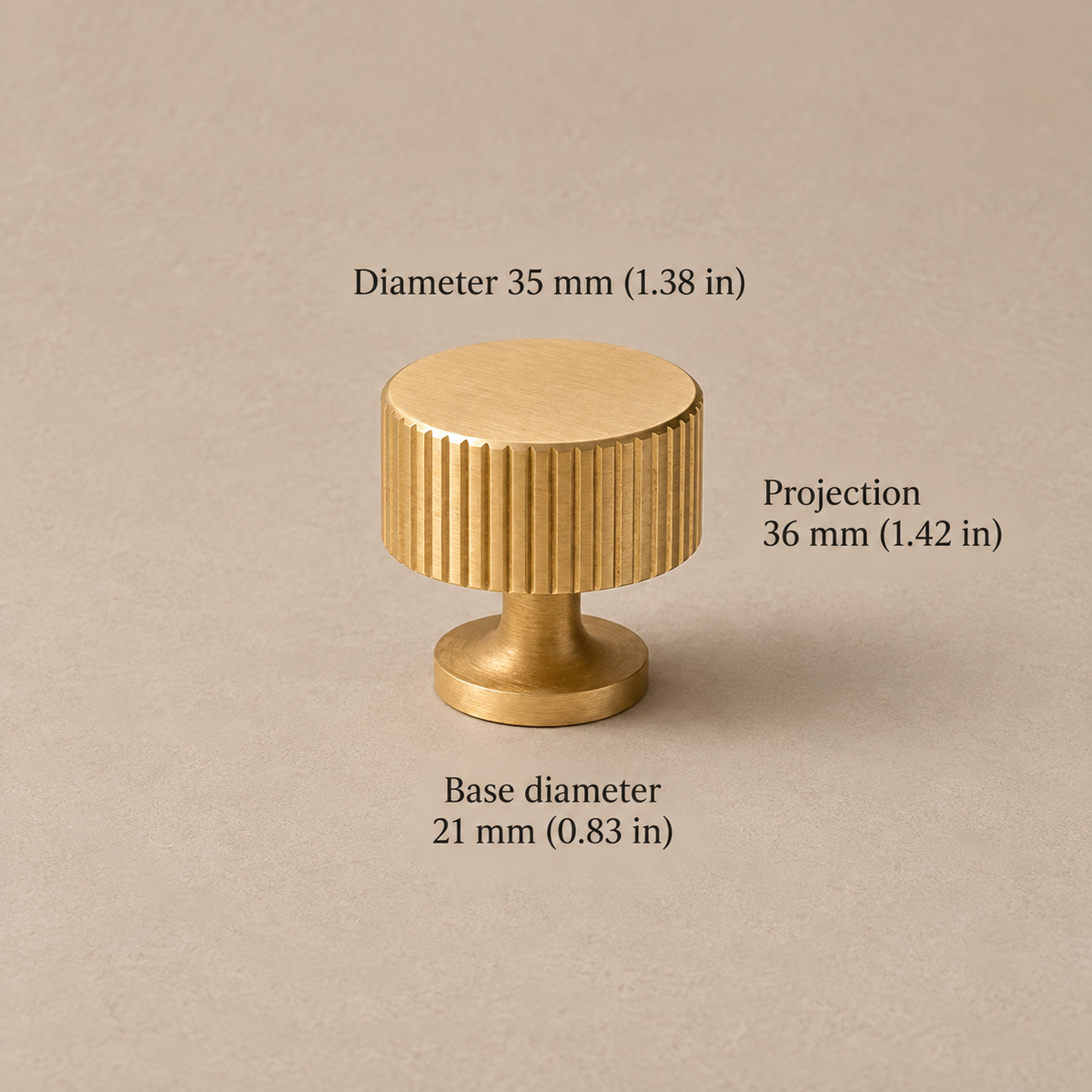 Polished Brass Linear Cabinet Pulls, T-Knob & Knobs — Solid Brass Hardware — ribbed-knob-35