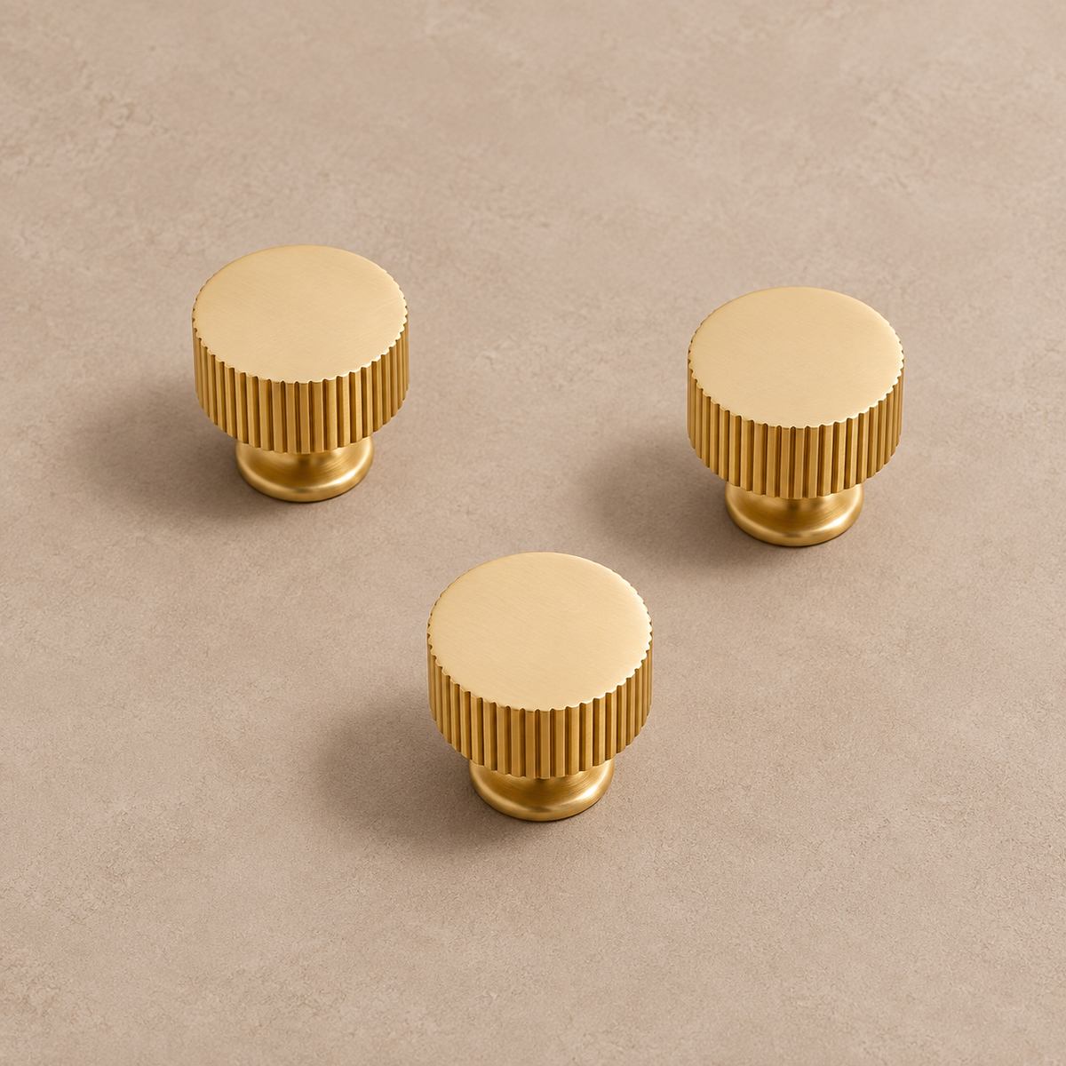 Polished Brass Linear Cabinet Pulls, T-Knob & Knobs — Solid Brass Hardware — ribbed-knobs-detail