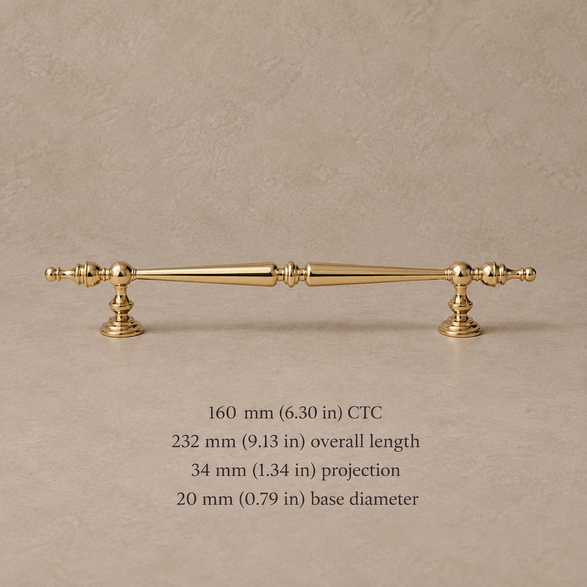 Polished Brass Modern Solid Brass Cabinet Pulls & Knobs — 160mm