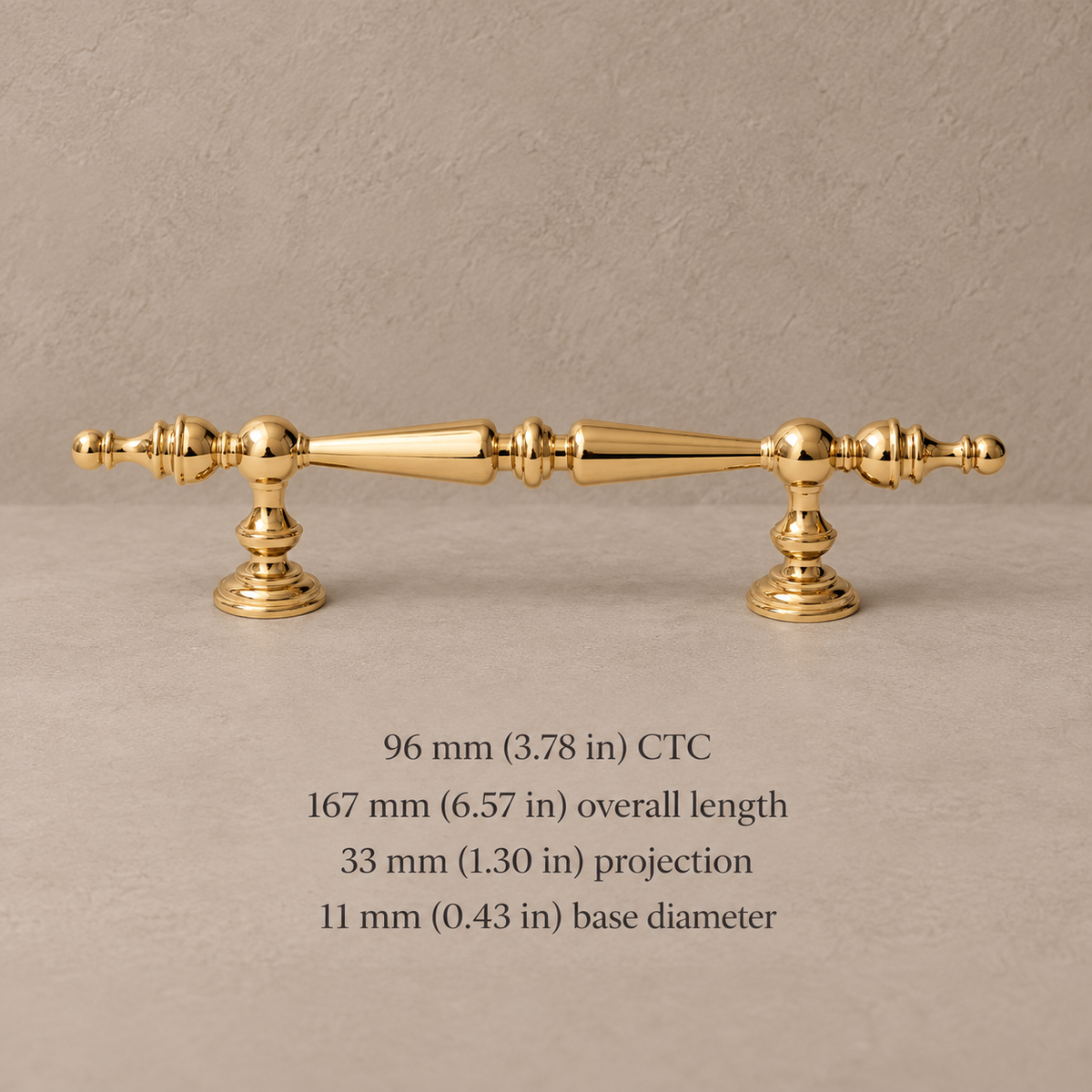 Polished Brass Modern Solid Brass Cabinet Pulls & Knobs — 96mm