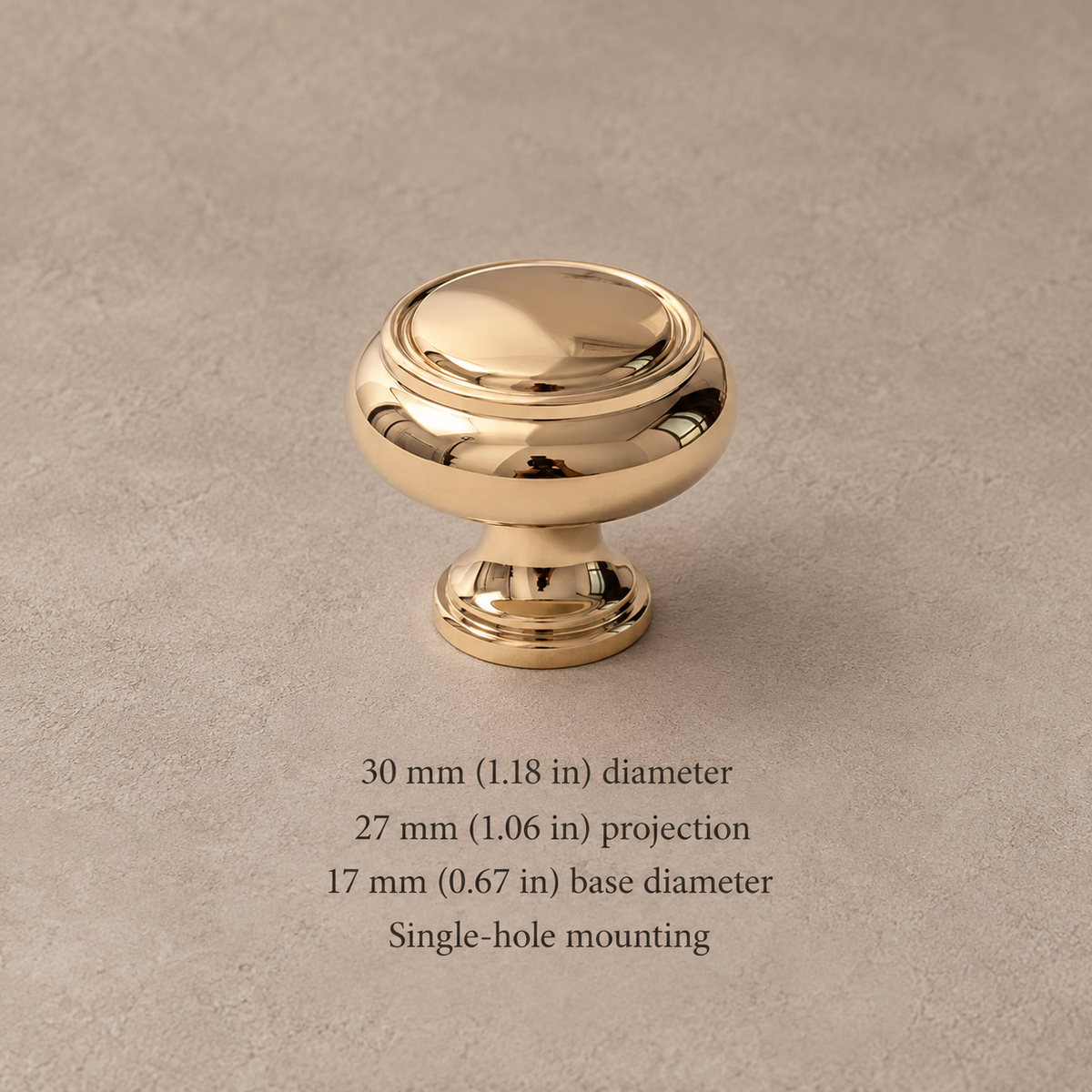 Polished Brass Modern Solid Brass Cabinet Pulls & Knobs — knob-30mm