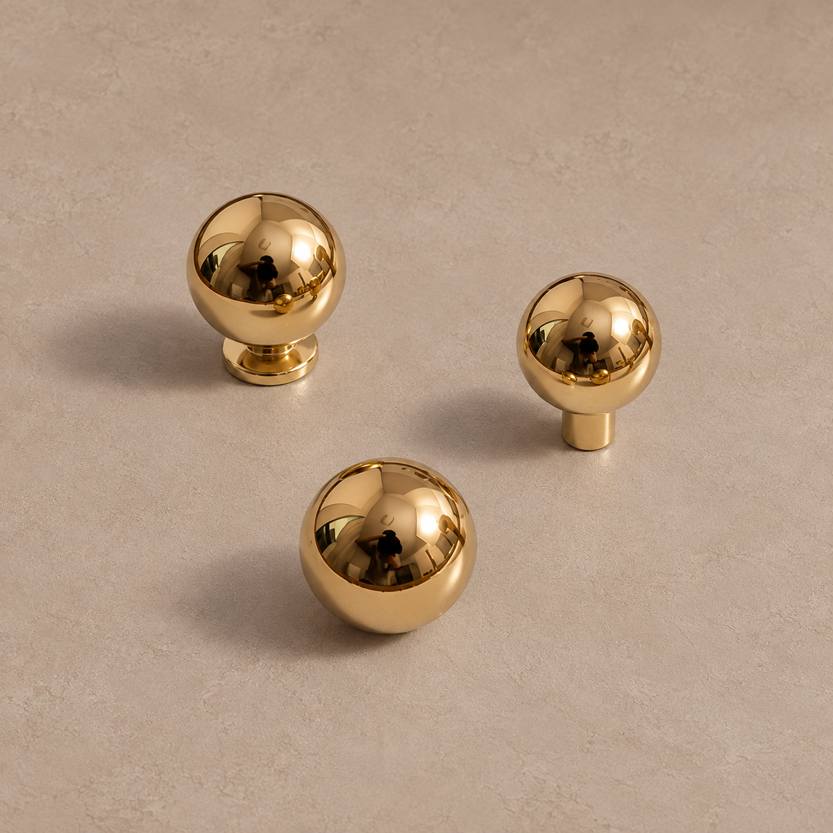 Solid Polished Brass Cabinet Pull & Knob — Modern Design — knob-trio