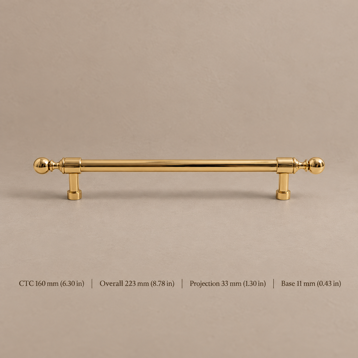 Solid Polished Brass Cabinet Pull & Knob — Modern Design — pull-160mm