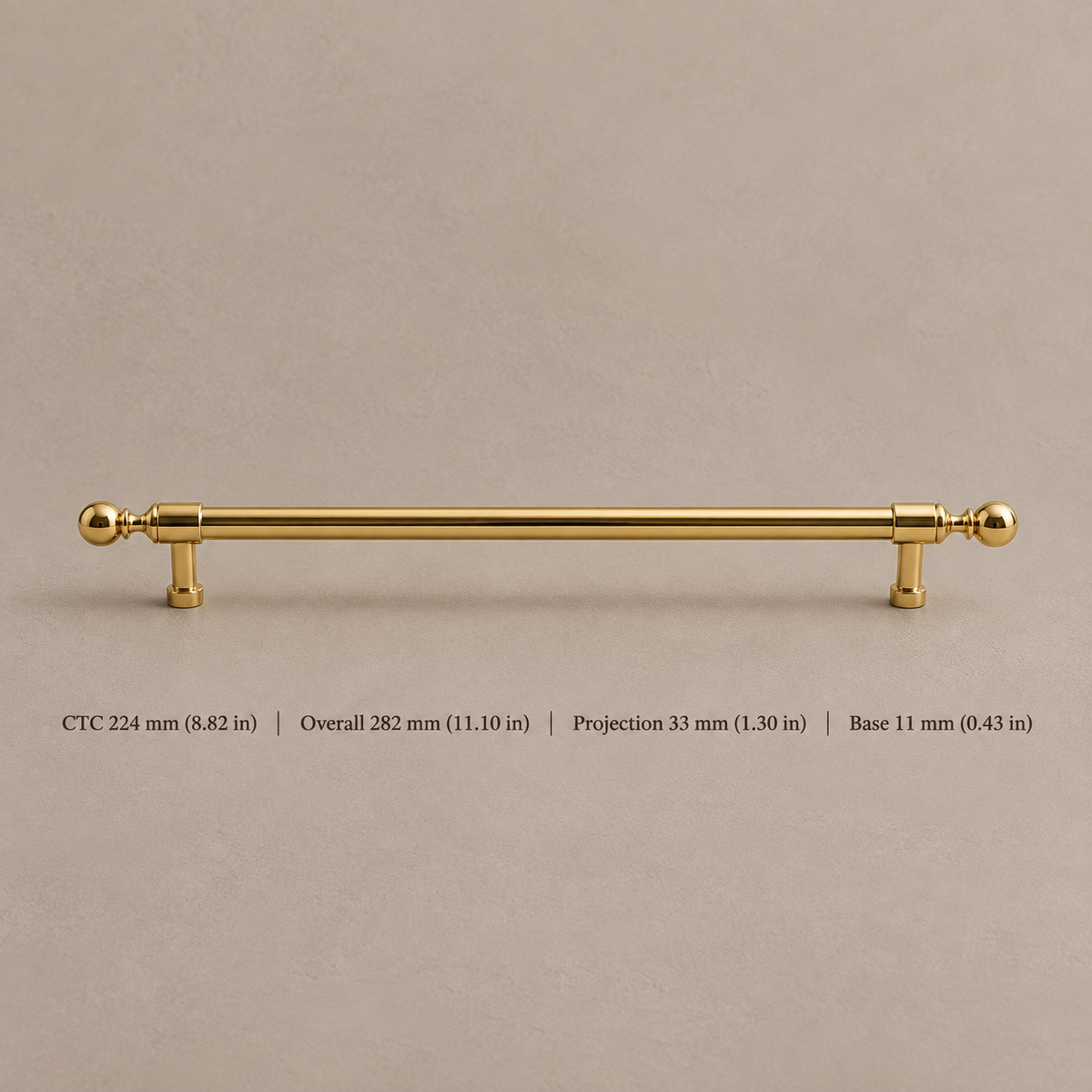 Solid Polished Brass Cabinet Pull & Knob — Modern Design — pull-224mm