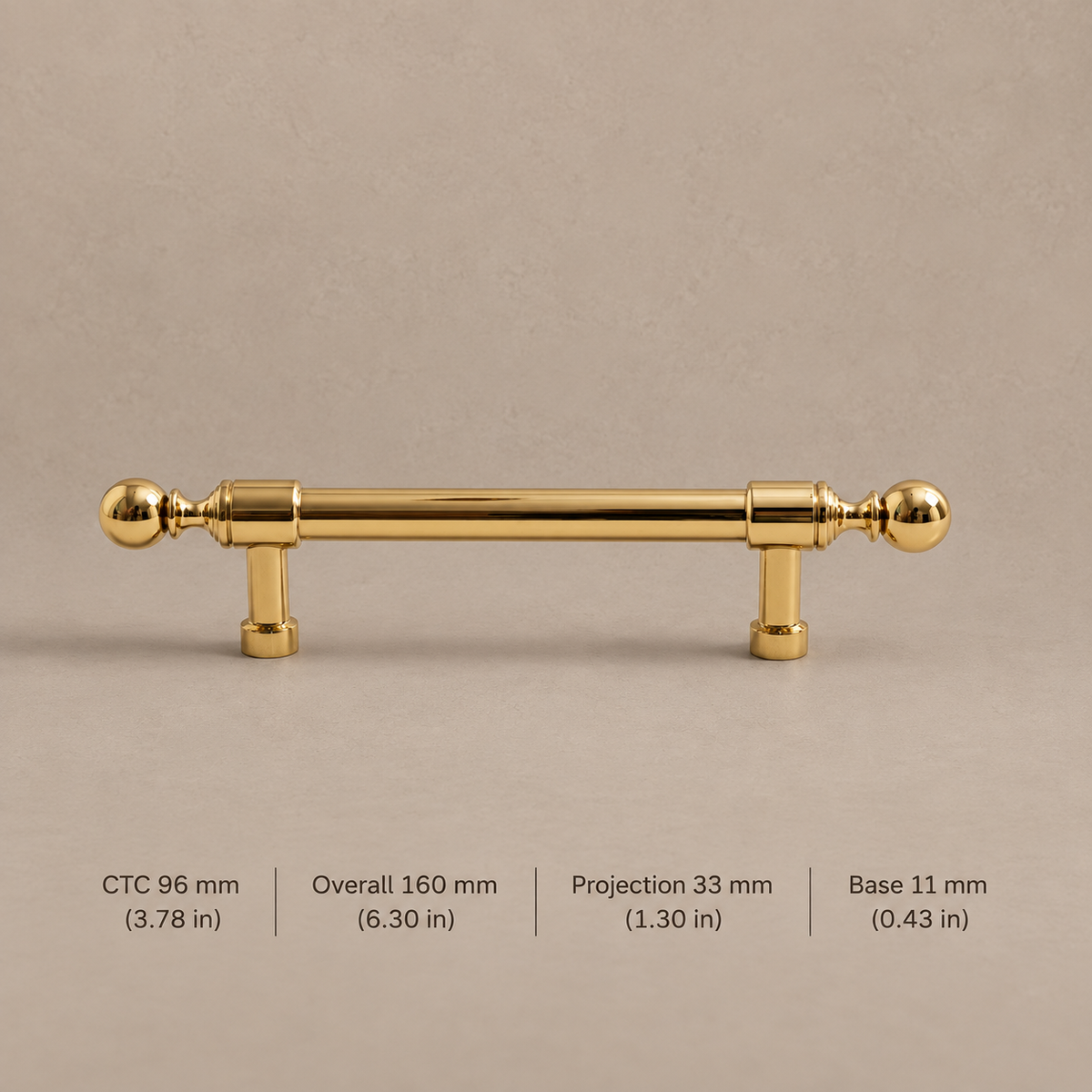 Solid Polished Brass Cabinet Pull & Knob — Modern Design — pull-96mm