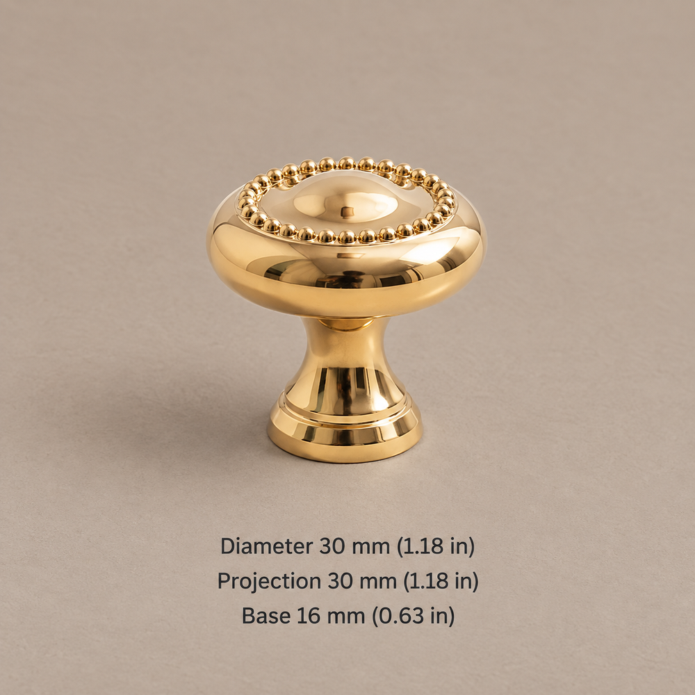 Solid Brass Cabinet Handle & Knob — Polished Brass Finish — knob-30mm