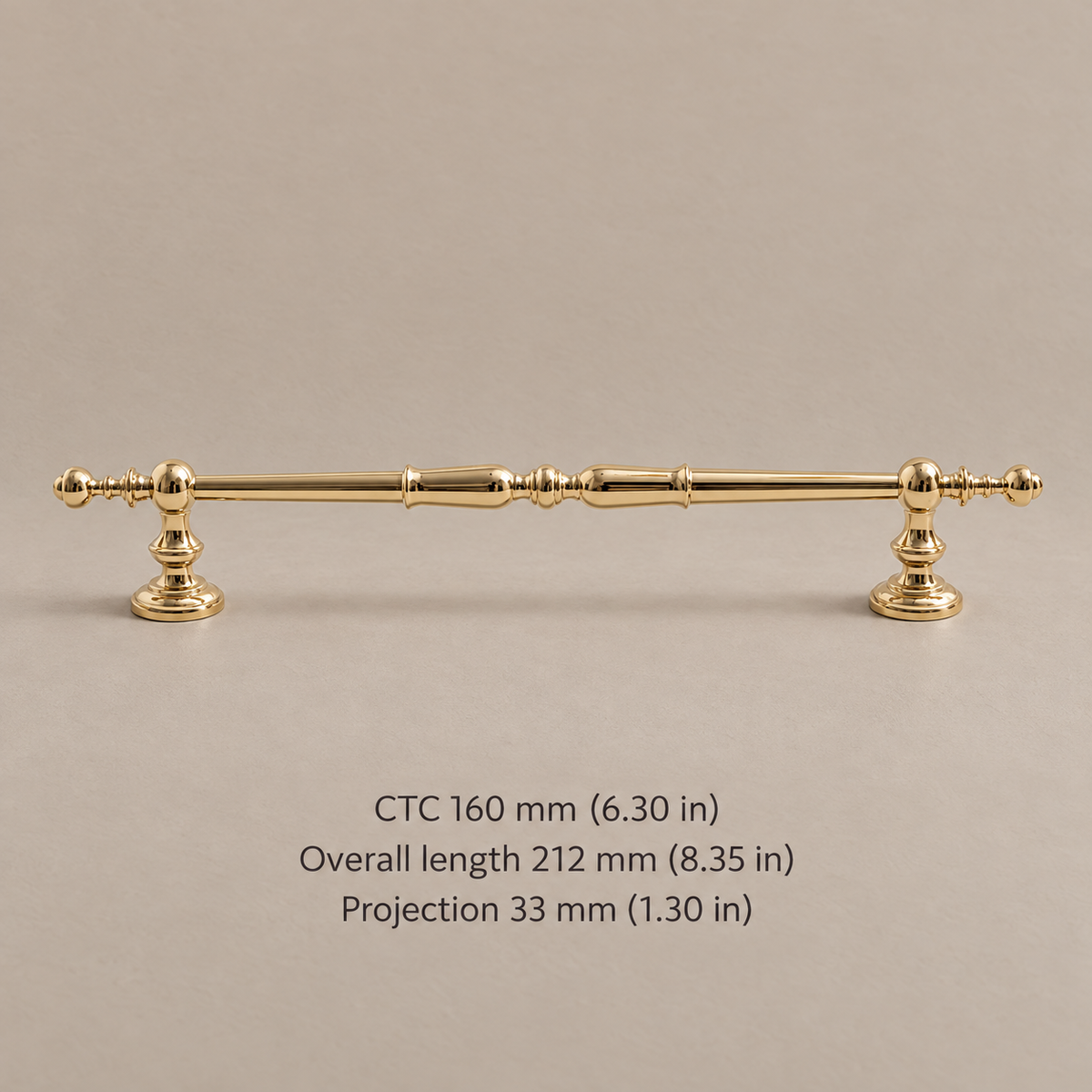 Solid Brass Cabinet Handle & Knob — Polished Brass Finish — pull-160mm