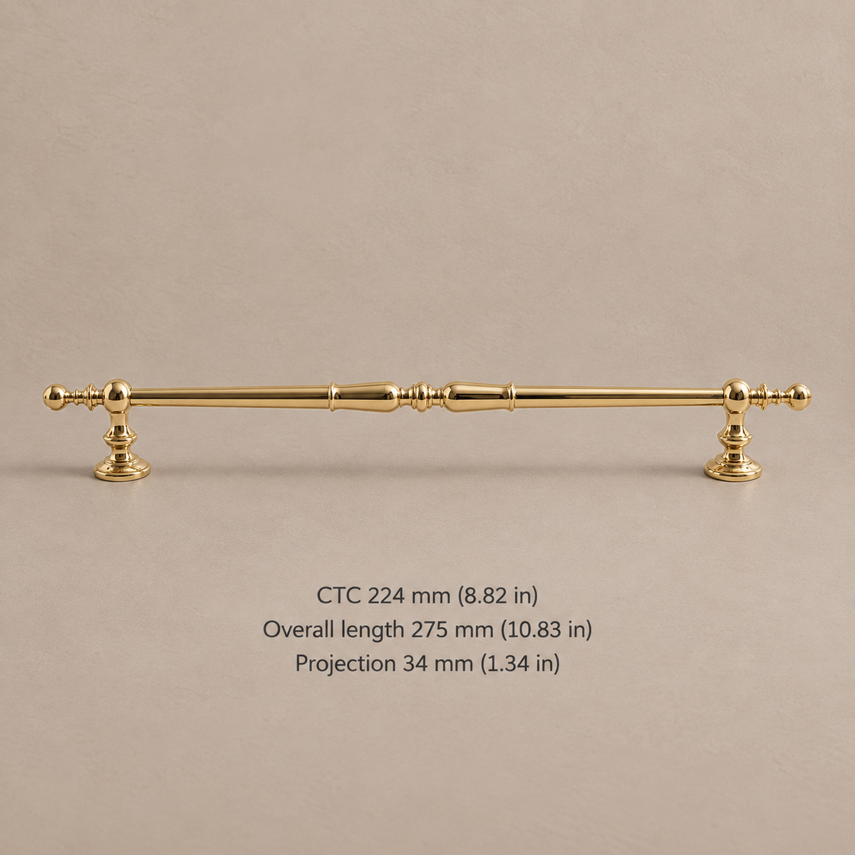 Solid Brass Cabinet Handle & Knob — Polished Brass Finish — pull-224mm