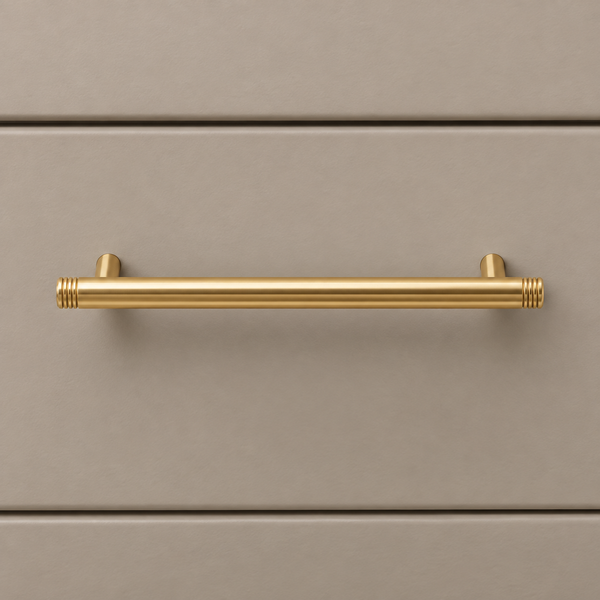Polished Brass Straight Rod Cabinet Pull & Knob — Solid Brass — installed