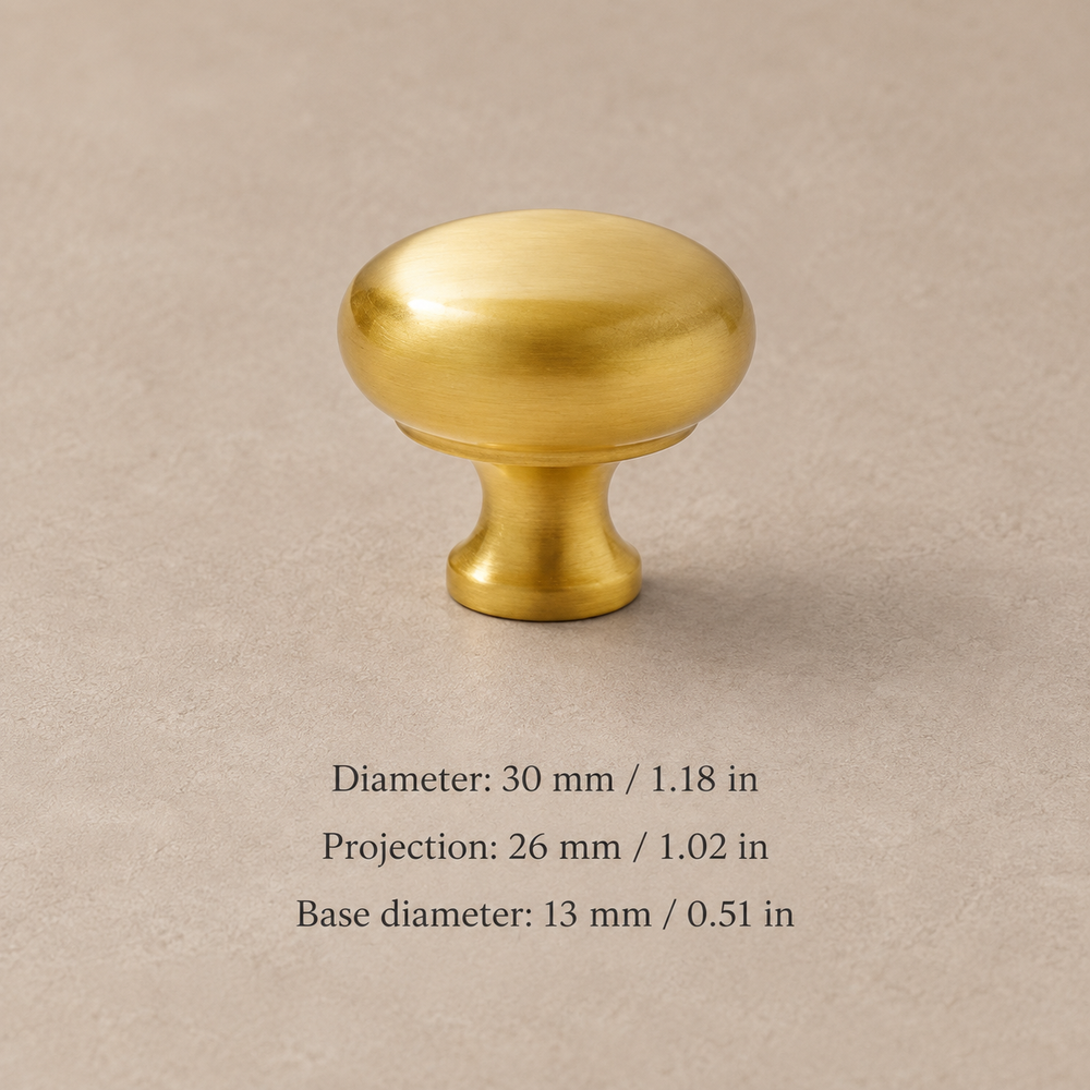 Polished Brass Cabinet Pull & Knob — Solid Brass — knob-30mm