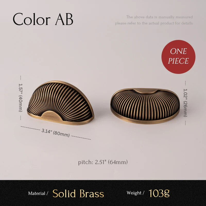 Two brass earrings with measurements and material details on a beige background