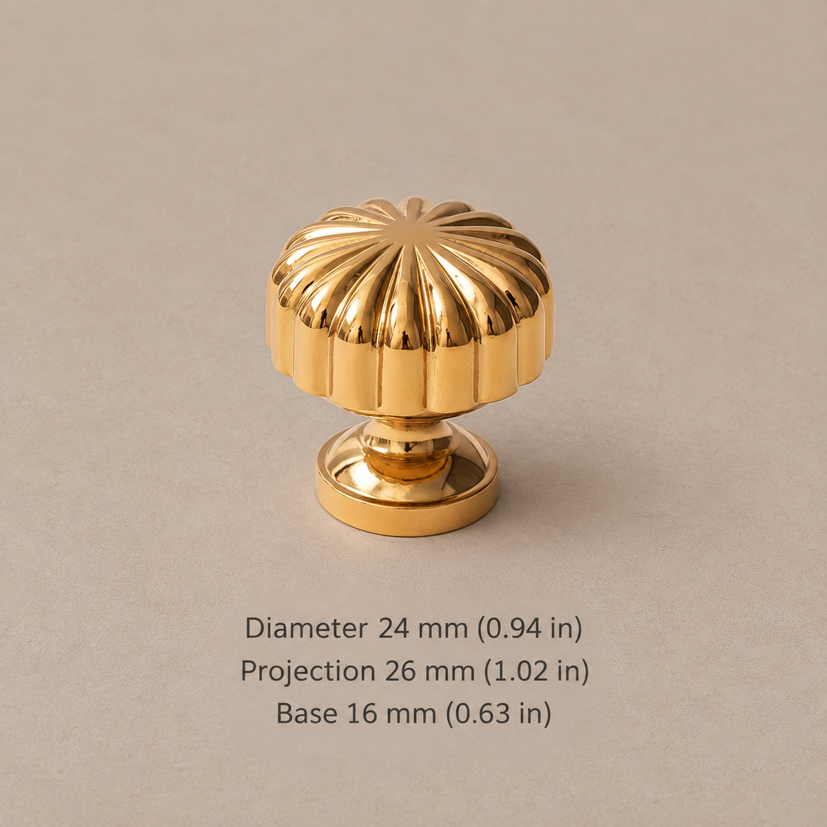 Solid Brass Cabinet Handle & Knob — Polished Brass Finish, Pumpkin Design — knob-24mm