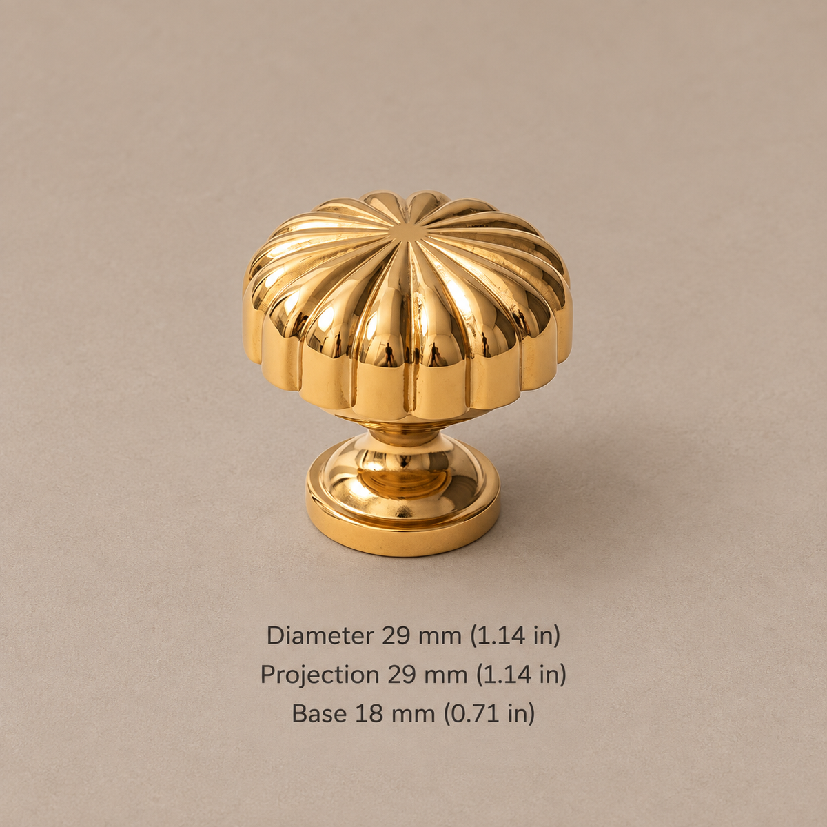Solid Brass Cabinet Handle & Knob — Polished Brass Finish, Pumpkin Design — knob-29mm