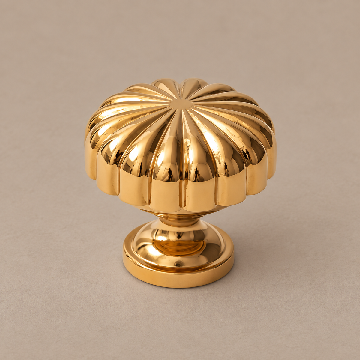 Solid Brass Cabinet Handle & Knob — Polished Brass Finish, Pumpkin Design — knob-detail