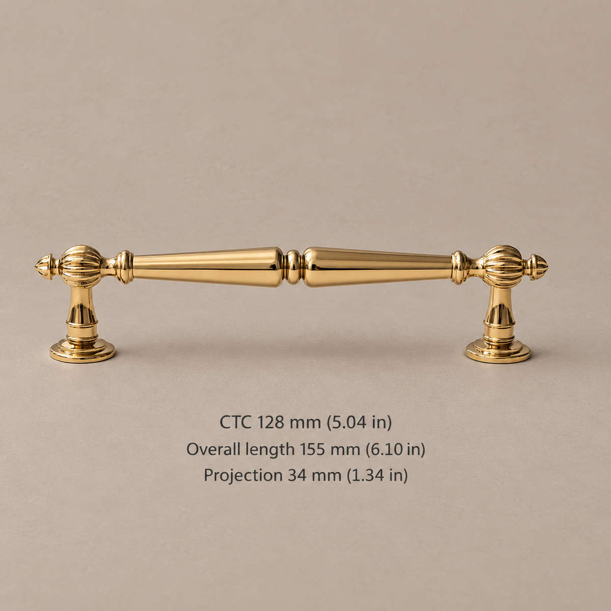 Solid Brass Cabinet Handle & Knob — Polished Brass Finish, Pumpkin Design — pull-128mm