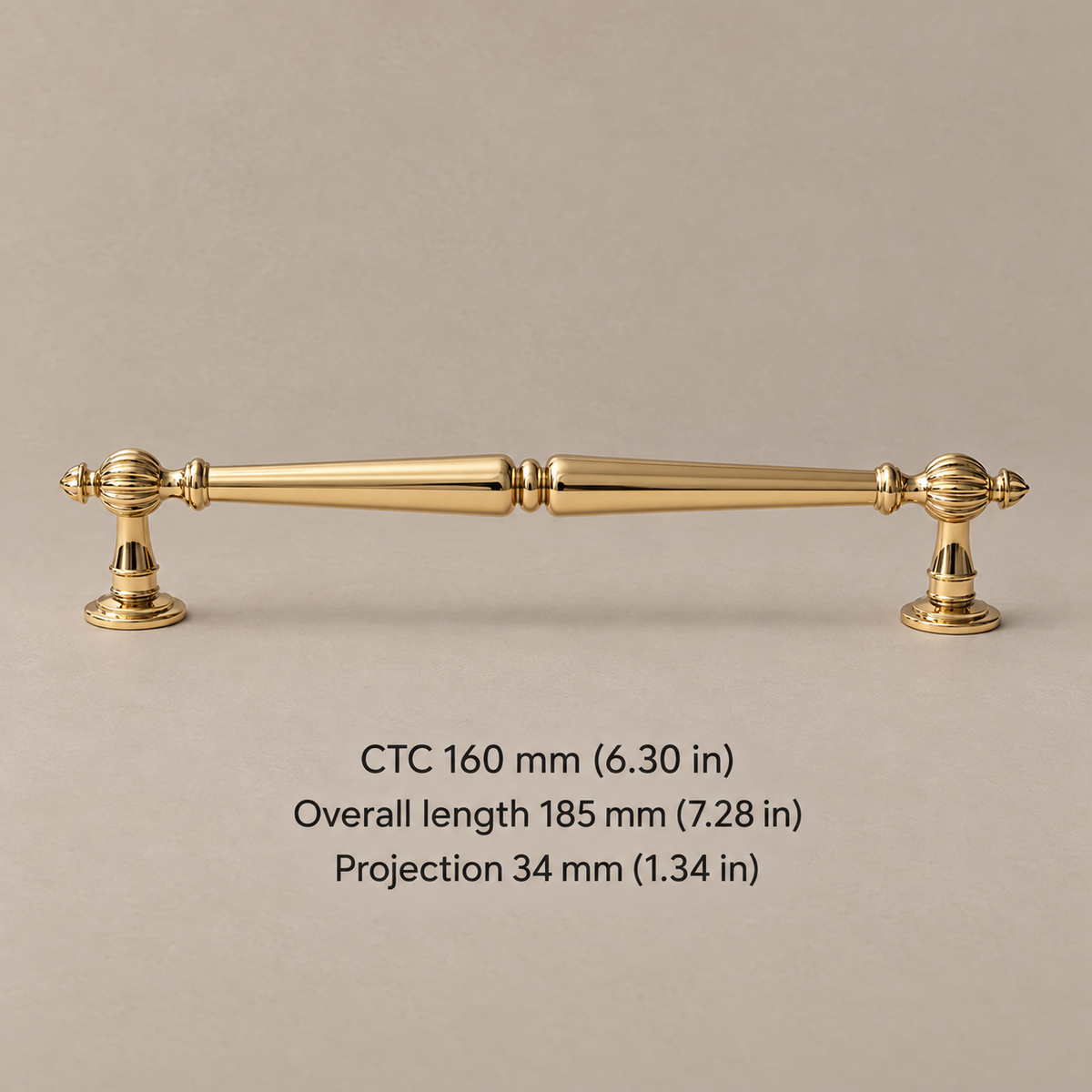 Solid Brass Cabinet Handle & Knob — Polished Brass Finish, Pumpkin Design — pull-160mm
