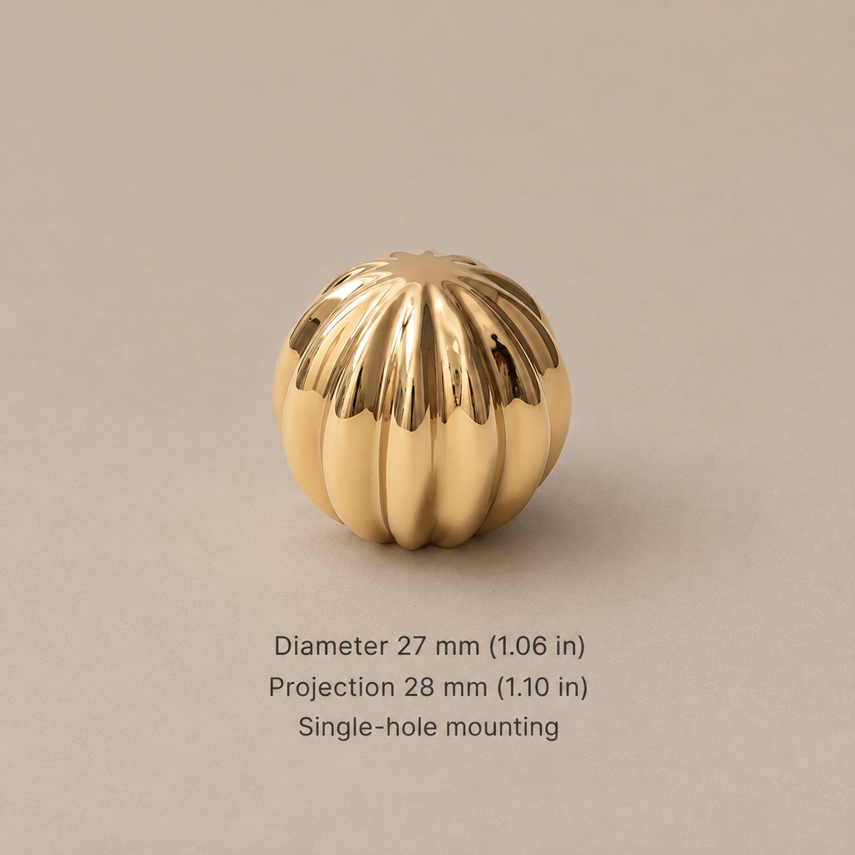 Solid Brass Cabinet Handle & Knob — Polished Brass Finish, Pumpkin Design — pumpkin-knob-27mm