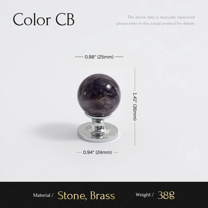 Measurement chart with a stone and brass object, labeled 'Color CB', on a white background.