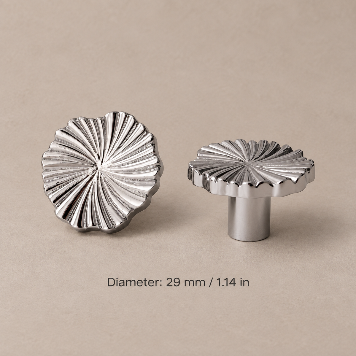 Brass Cabinet Knob — Multi-Finish (PVD Gold & Chrome) — scalloped-29mm-chrome