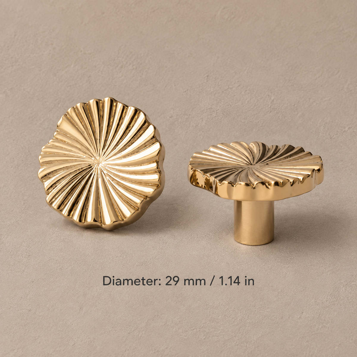 Brass Cabinet Knob — Multi-Finish (PVD Gold & Chrome) — scalloped-29mm-pvd