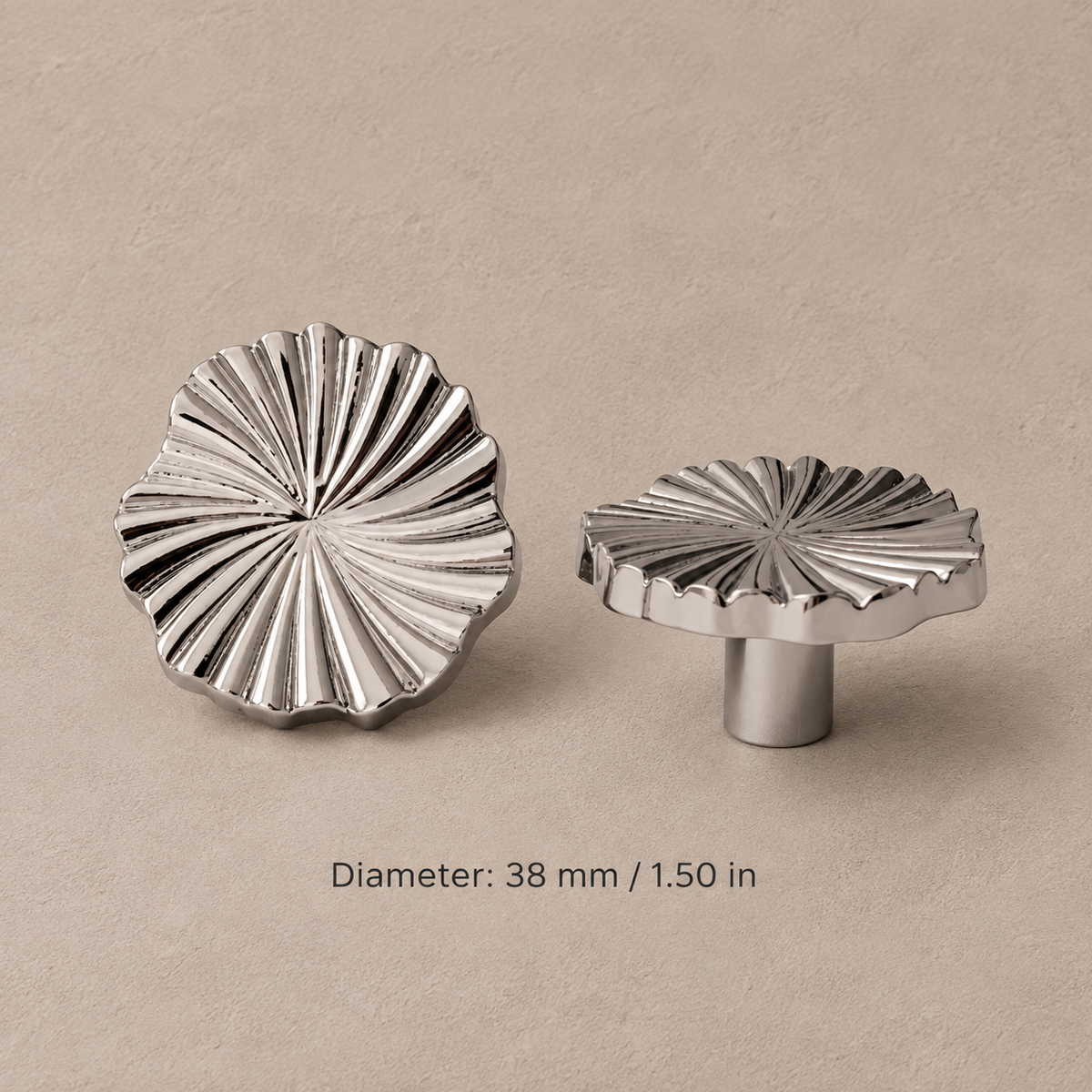 Brass Cabinet Knob — Multi-Finish (PVD Gold & Chrome) — scalloped-38mm-chrome