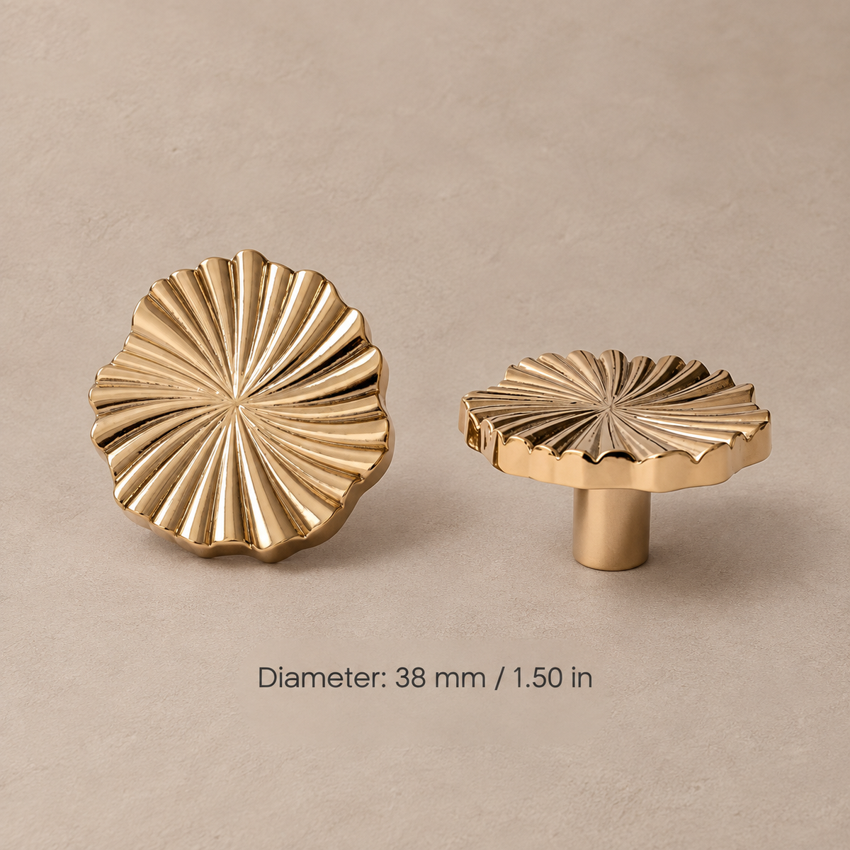 Brass Cabinet Knob — Multi-Finish (PVD Gold & Chrome) — scalloped-38mm-pvd