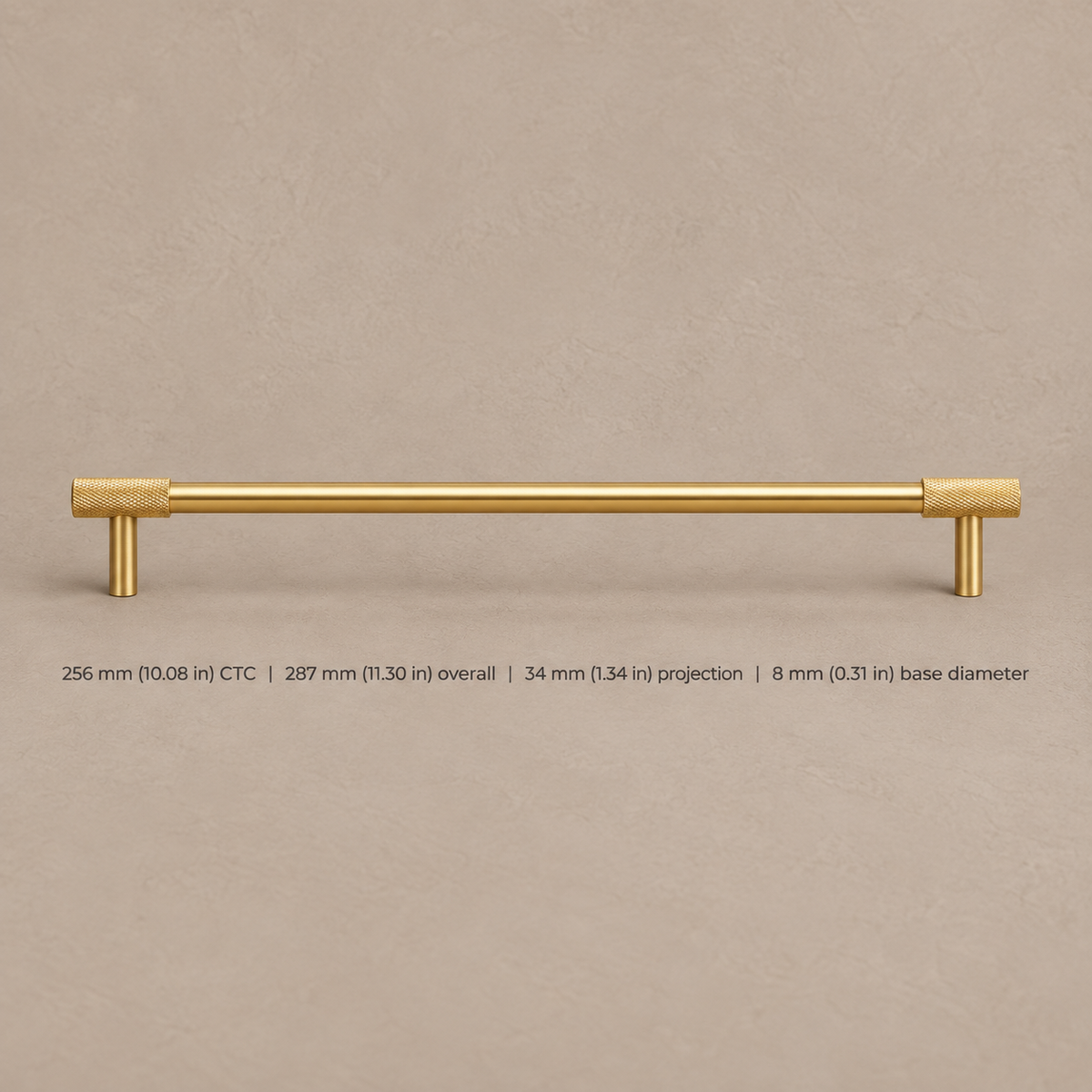 PVD Brass Diamond Cut Cross Knurled Cabinet Pull & Knob — Solid Brass — pull-256mm
