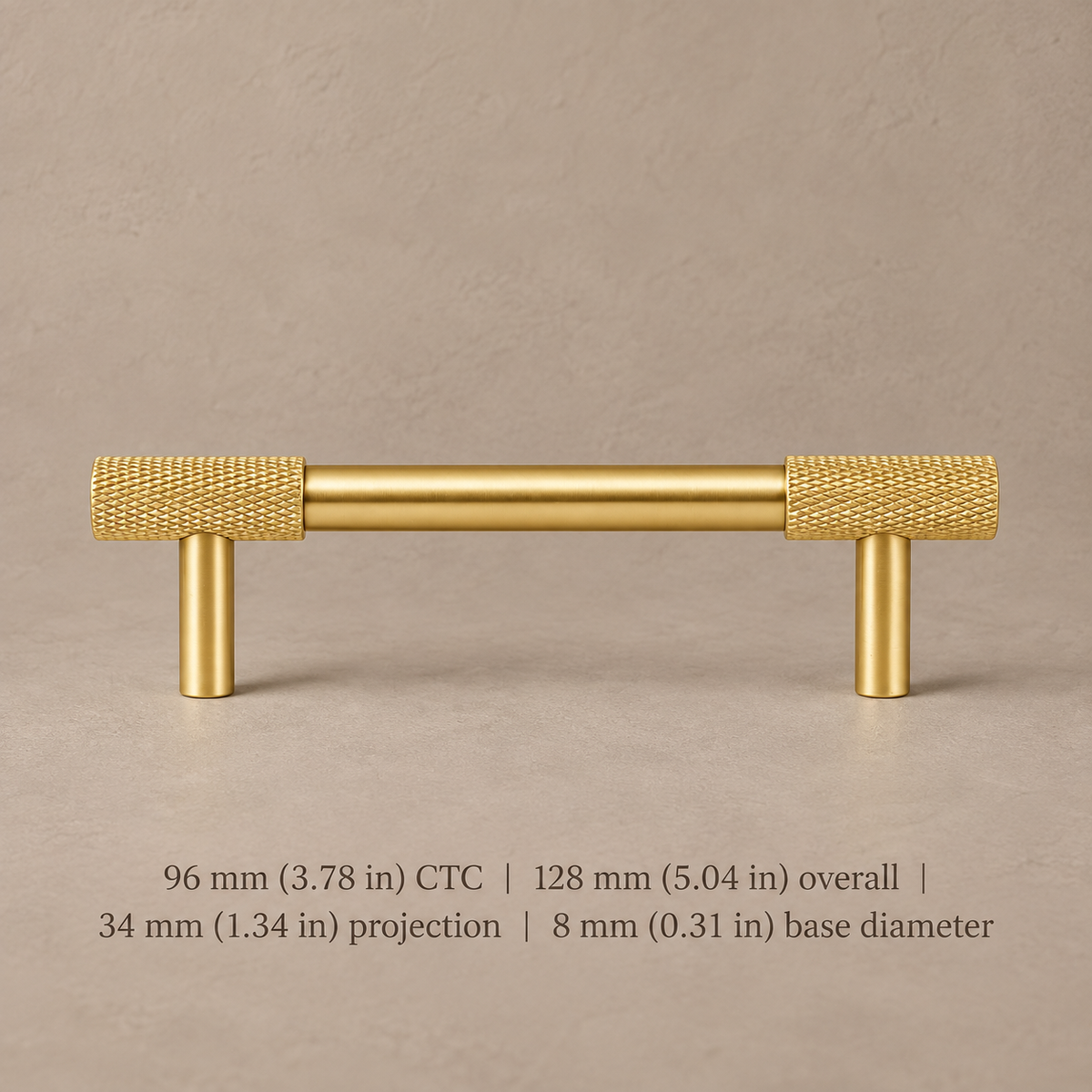 PVD Brass Diamond Cut Cross Knurled Cabinet Pull & Knob — Solid Brass — pull-96mm