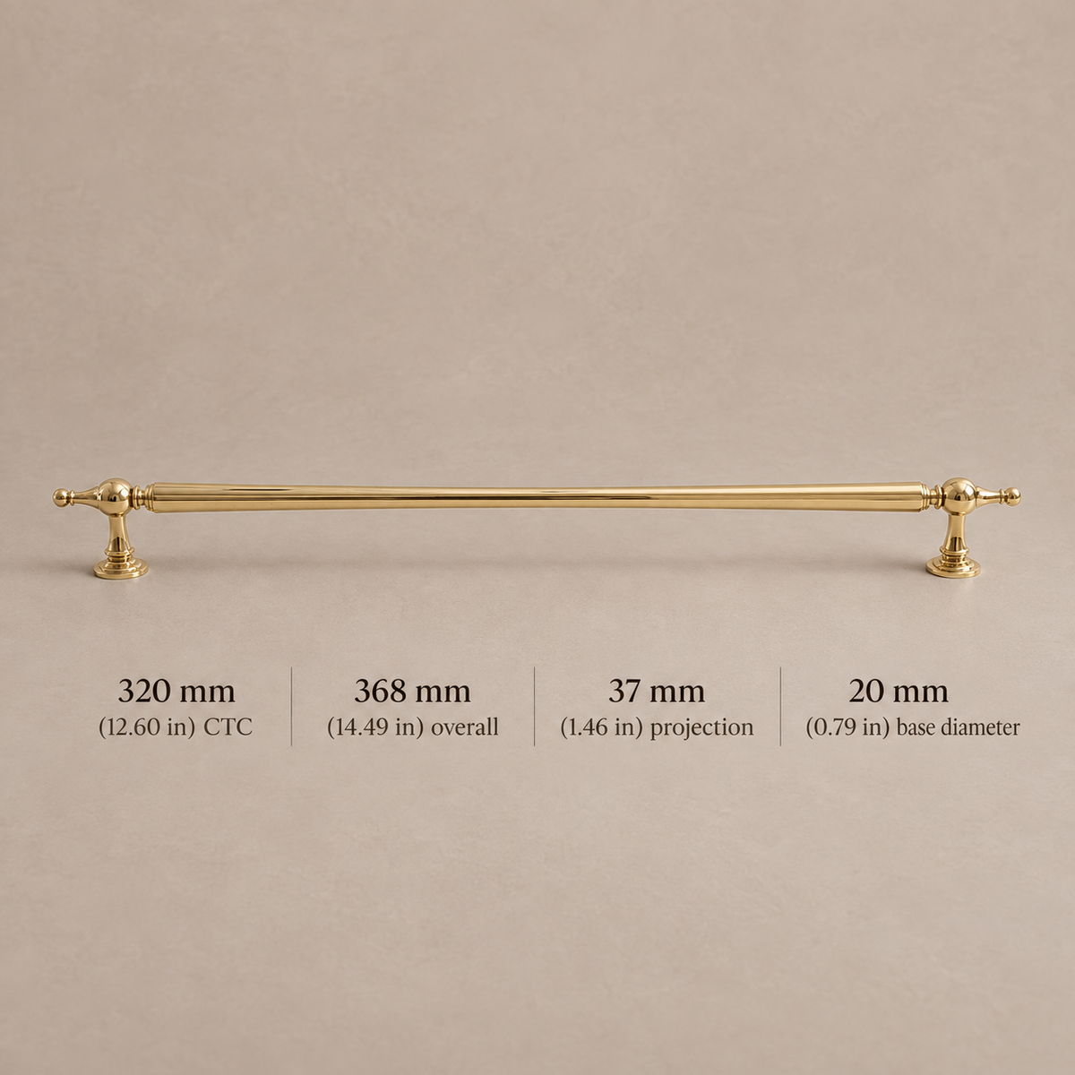 Solid Brass Cabinet Pull & Knob — PVD Bright Gold Finish — pull-320mm