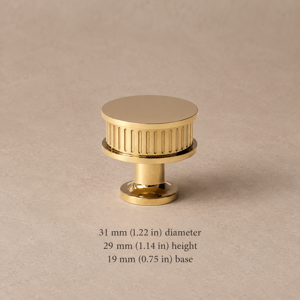 Polished gold drum knob, 31 mm (1.22 in) diameter