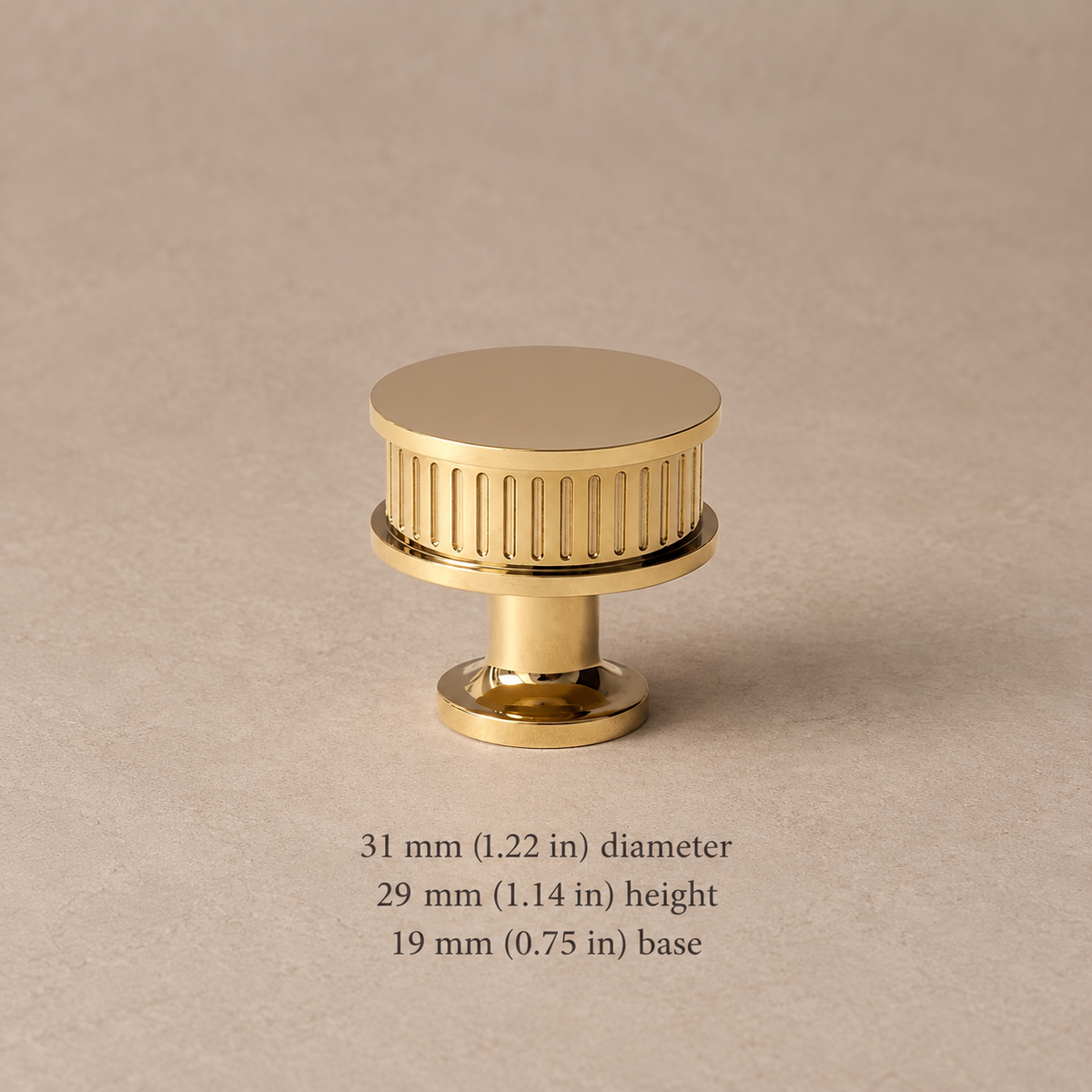 Polished gold drum knob, 31 mm (1.22 in) diameter