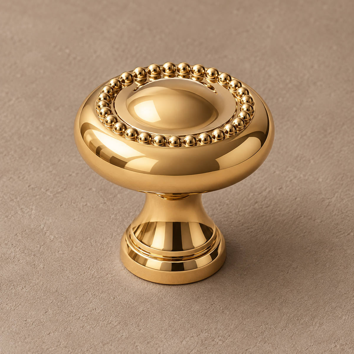 PVD gold beaded round cabinet knob detail