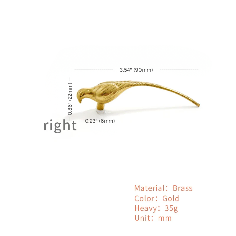 Gold-colored object with measurements and material details on a white background