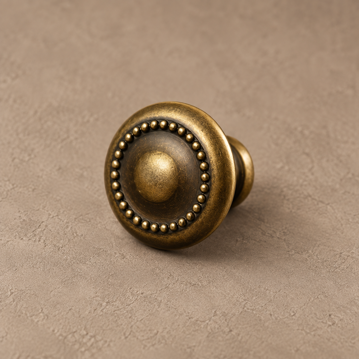 Antique bronze beaded round cabinet knob detail