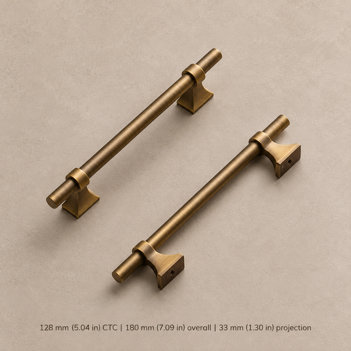 Solid Antique Brass Cabinet Pull & T-Bar Knob — Retro Design — pull-128mm