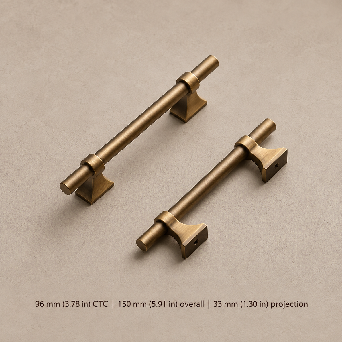 Solid Antique Brass Cabinet Pull & T-Bar Knob — Retro Design — pull-96mm