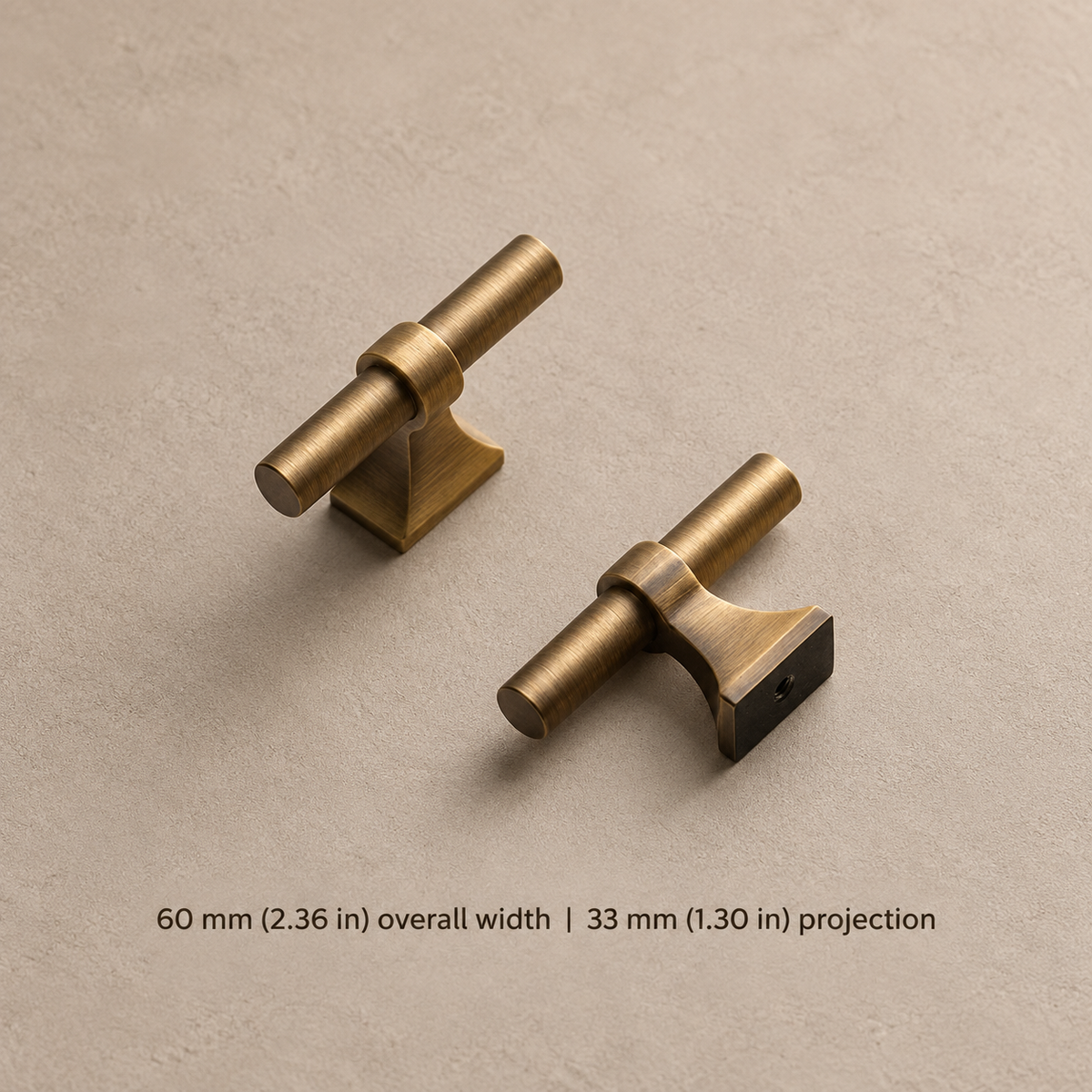 Solid Antique Brass Cabinet Pull & T-Bar Knob — Retro Design — tbar-60mm