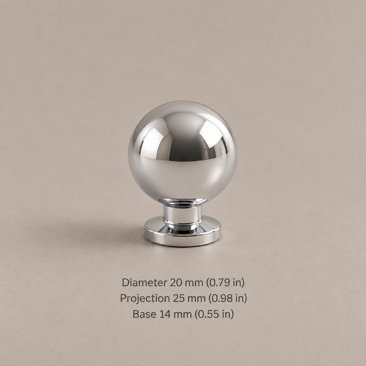 Chrome Brass Round Cabinet Knob — Modern Minimalist Hardware — pedestal-20mm